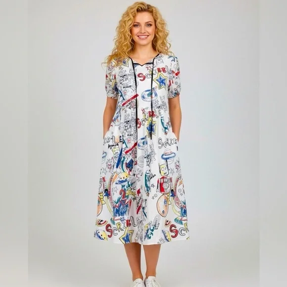 Colorful Robot Print Midi Dress - Picture 3 of 9